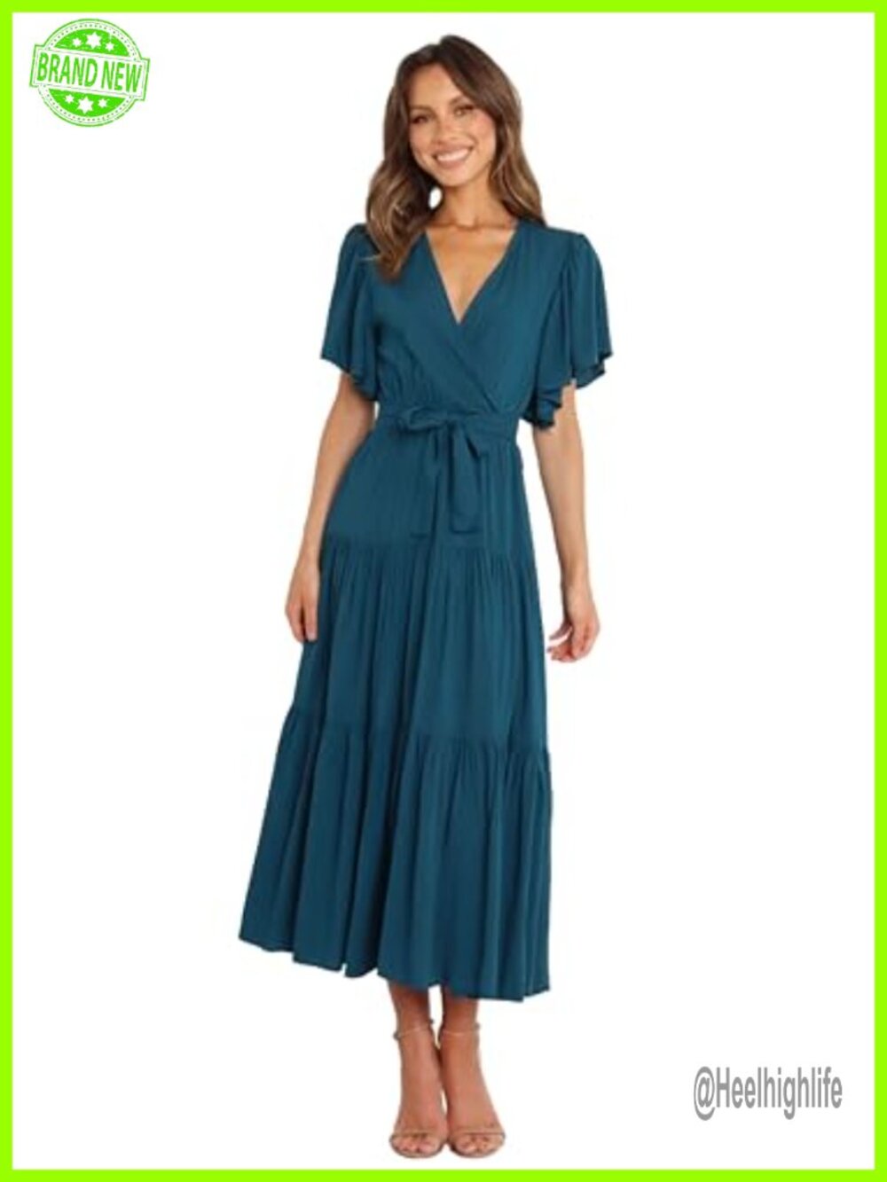 Petal & Pup Barker Midi Dress A-Line V-Neck Ruffle Sleeve